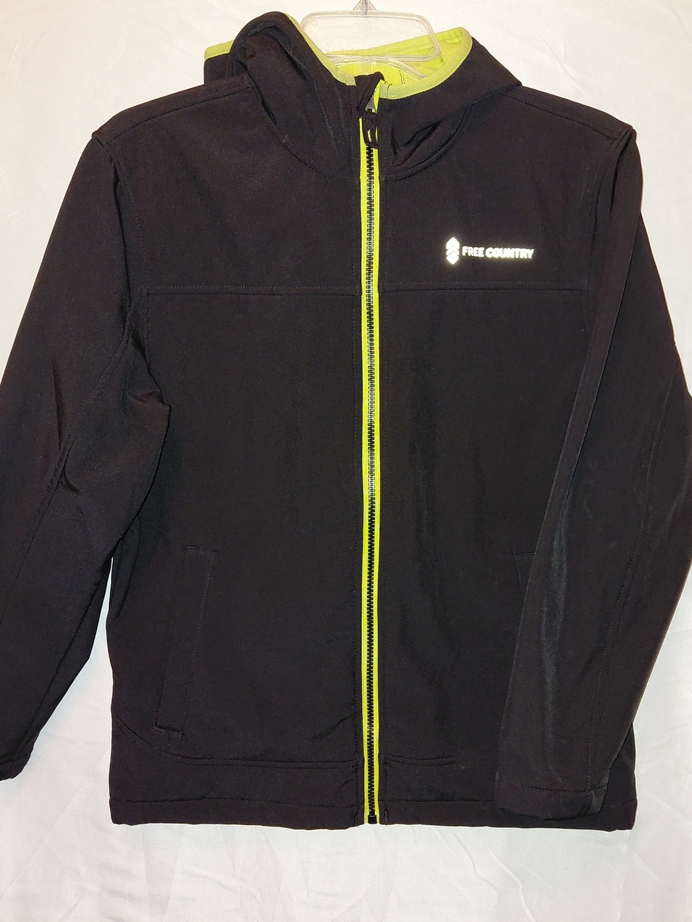Free Country Fleece Lined Black Windbreaker with Neon Yellow Trim #2636